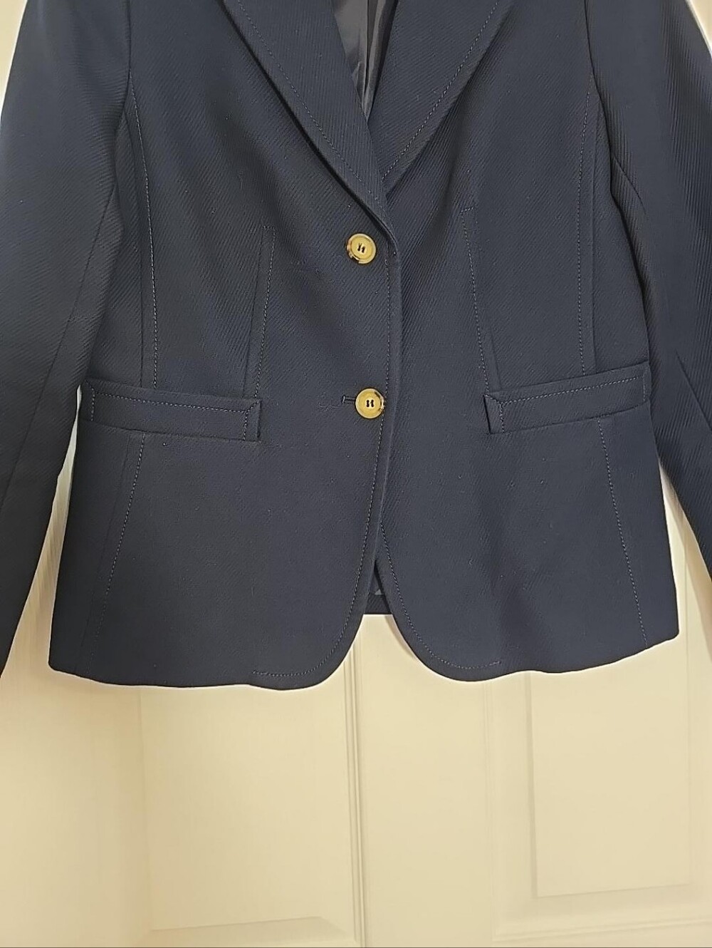Talbots Navy Cotton Blazer Size 10 Tortoise Buttons Tailored Preppy Jacket - Picture 8 of 14